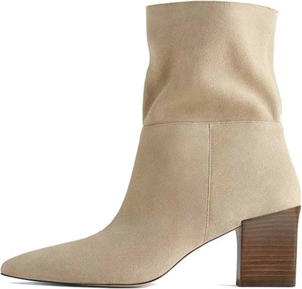 Zara Suede Heeled Boots Tan Soft Split Pointed Toe Women's 40/US 9